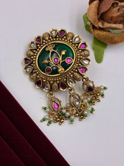Antique Ruby Green Designer Brooch