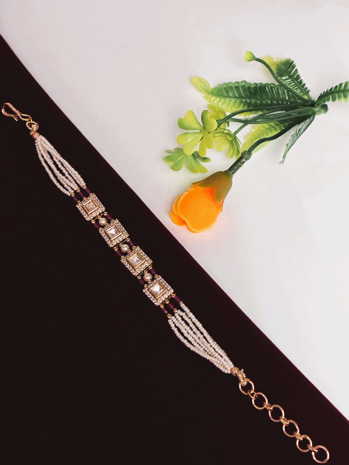 Kundan Ruby Beads Splendid Square Bracelet