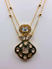 Kundan Green Meenakari Double Chain Pendant Set