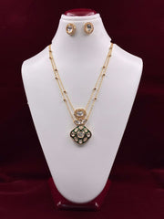 Kundan Green Meenakari Double Chain Pendant Set