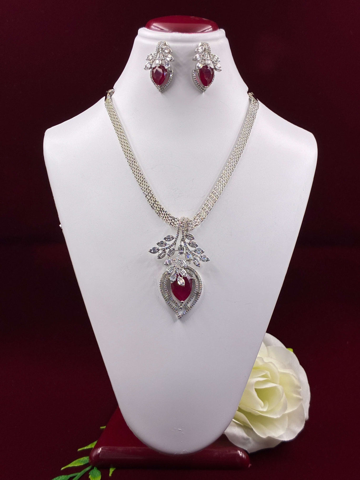 CZ Ruby Exclusive Designer Pendant Set