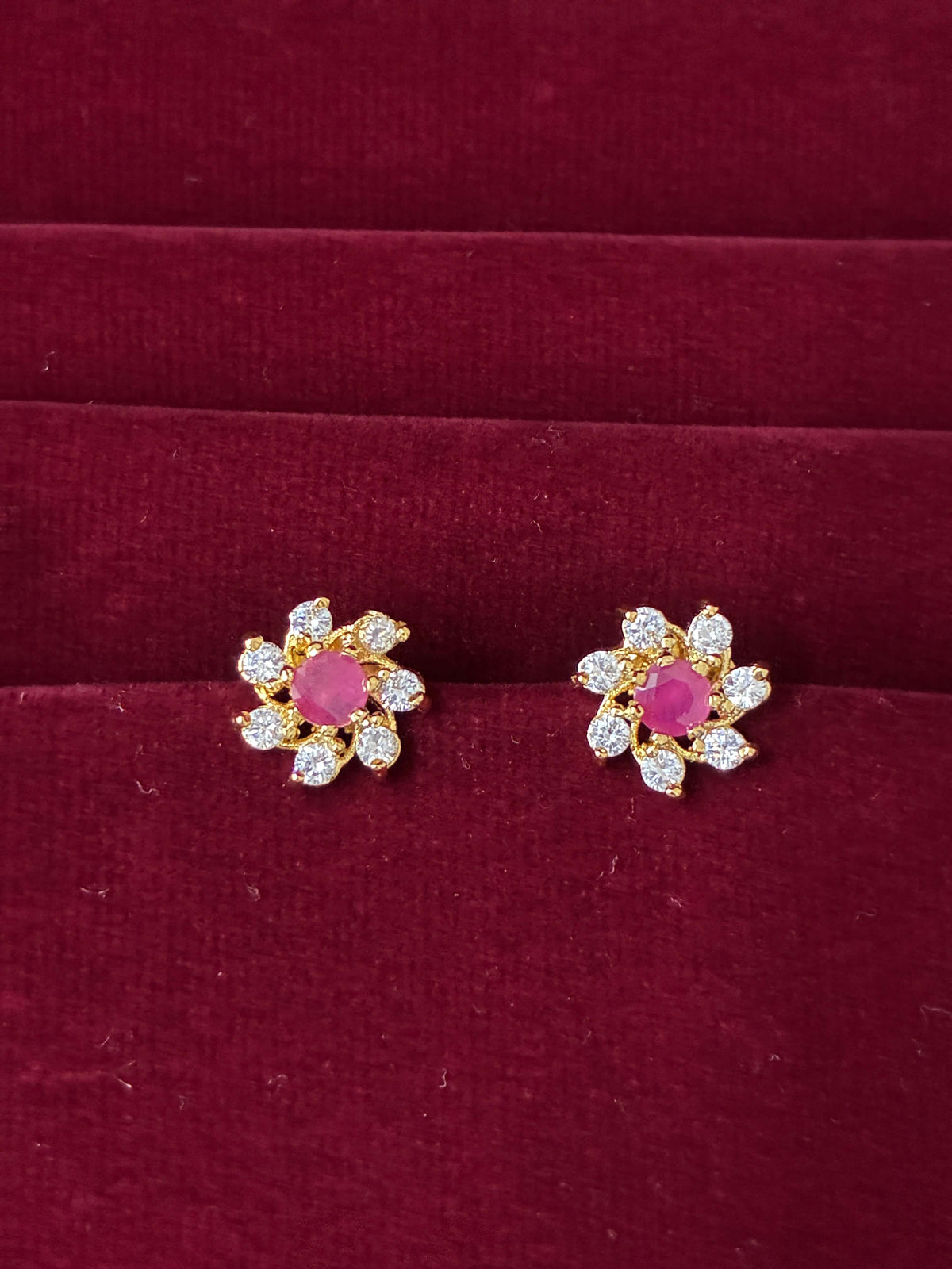 CZ Ruby Traditional Seven stone Stud