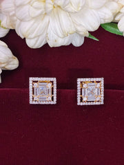 CZ Elegant Dual tone Square Stud