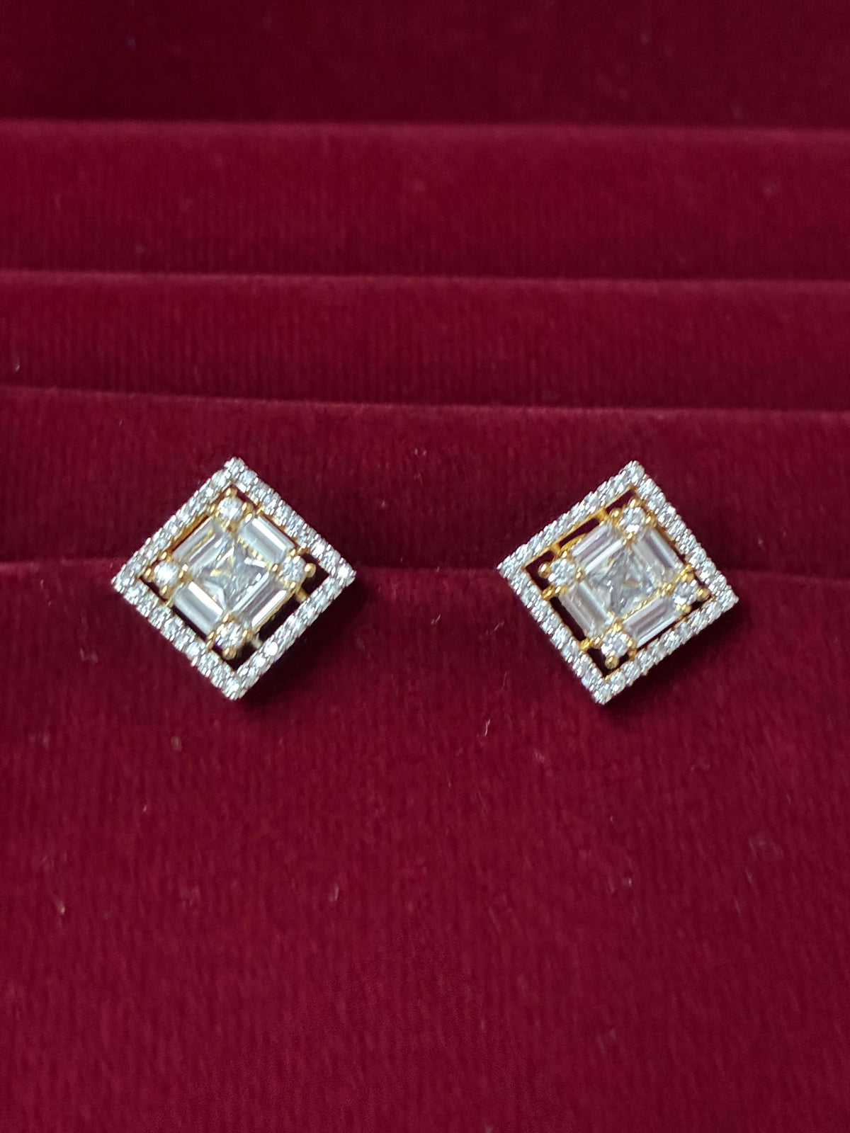 CZ Elegant Dual tone Square Stud