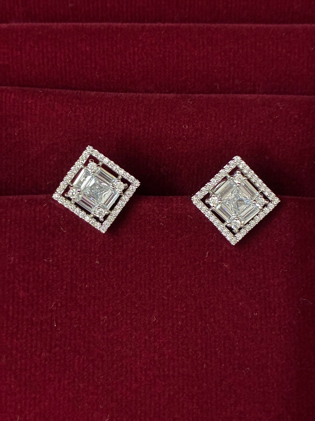 CZ Elegant Silver tone Square Stud