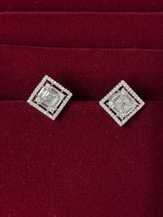 CZ Elegant Silver tone Square Stud