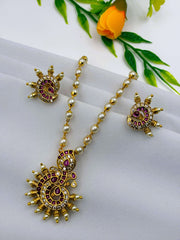 Antique Ruby Pearl Peacock Pendant set
