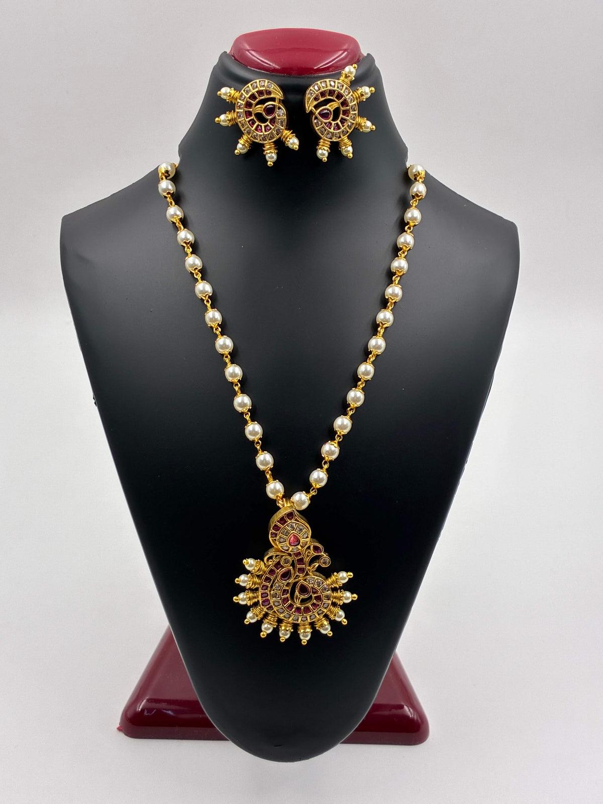 Antique Ruby Pearl Peacock Pendant set