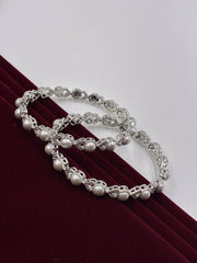 CZ Pearl Silver tone Designer Bangle