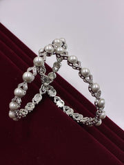 CZ Pearl Silver tone Designer Bangle