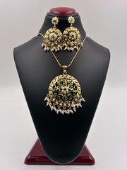 CZ Emerald Pearl Luxe Designer Pendant Set