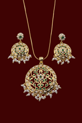 CZ Emerald Pearl Luxe Designer Pendant Set