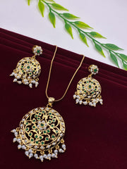 CZ Emerald Pearl Luxe Designer Pendant Set