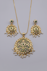 CZ Emerald Pearl Luxe Designer Pendant Set