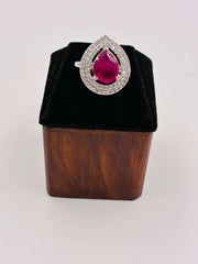 CZ Ruby Traditional Drop Finger Ring