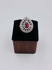 CZ Silver Ruby Drop Finger Ring
