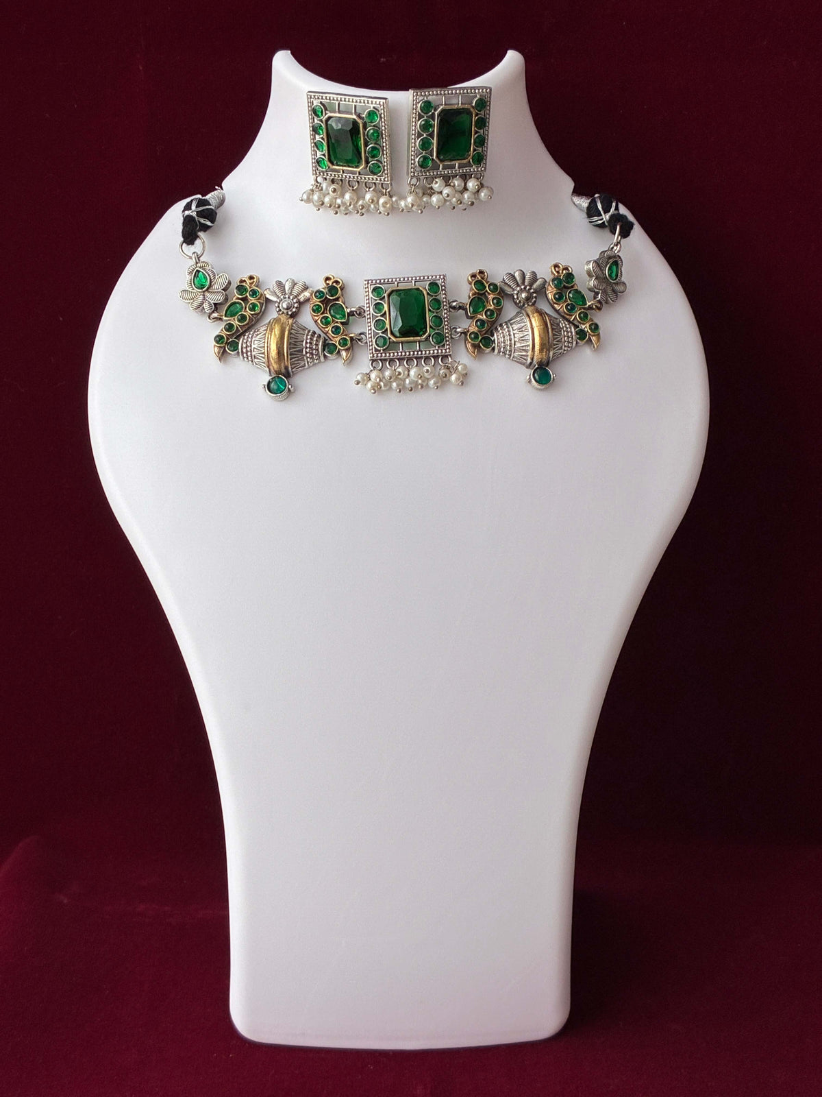 Oxidised Dual tone Folk Pattern Choker Necklace Set