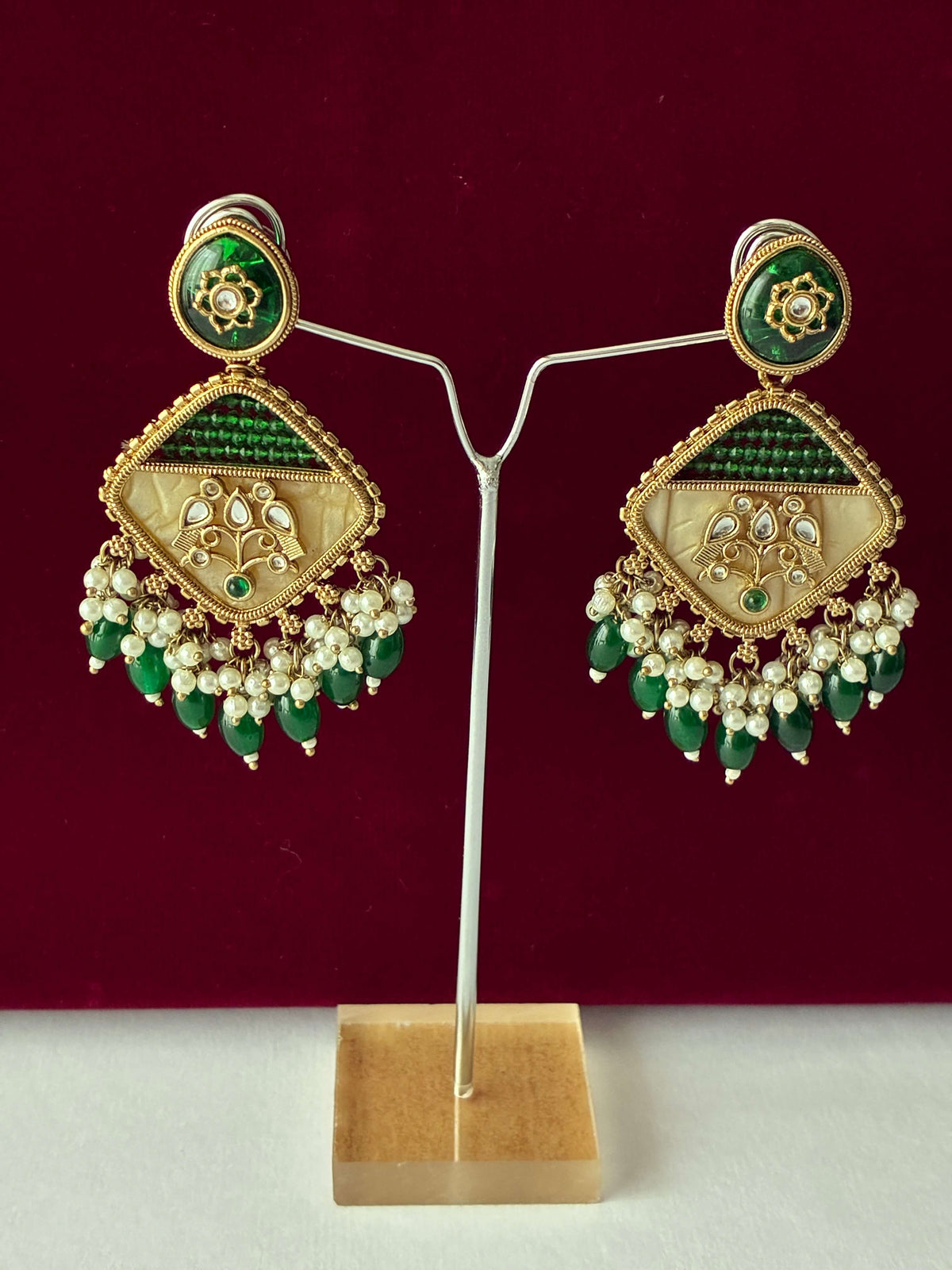 Indo Western Emerald green Mother of Pearl Earring
