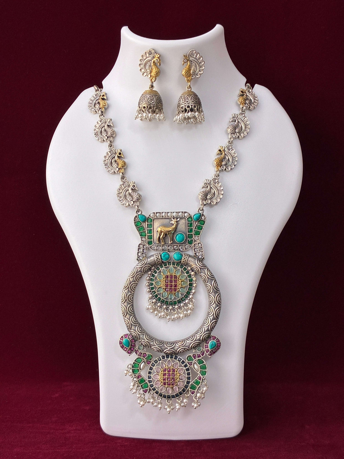 Oxidised Dual tone Lavished Peacock Necklace Set