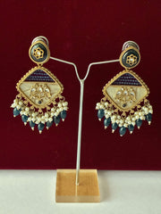 Indo Western Peacock Blue Mother of Pearl Earring
