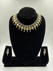 Oxidised Dual tone Tear Drop Necklace Set