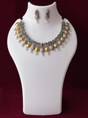 Oxidised Dual tone Tear Drop Necklace Set