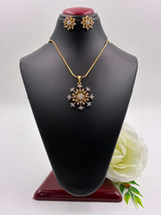 CZ Embellished Floral Pendant Set