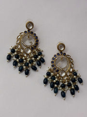 Indo Western Peacock Blue Moti Beads Earring
