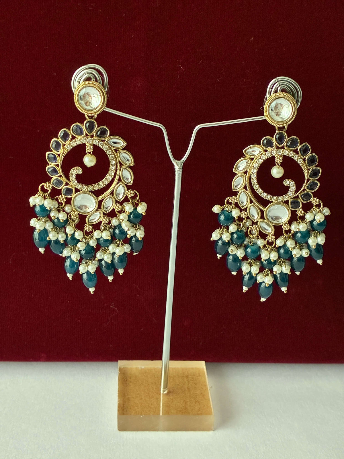 Indo Western Peacock Blue Moti Beads Earring