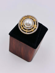 CZ Pearl Two Tone Splendid Finger Ring