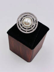 CZ Pearl Silver Splendid Finger Ring