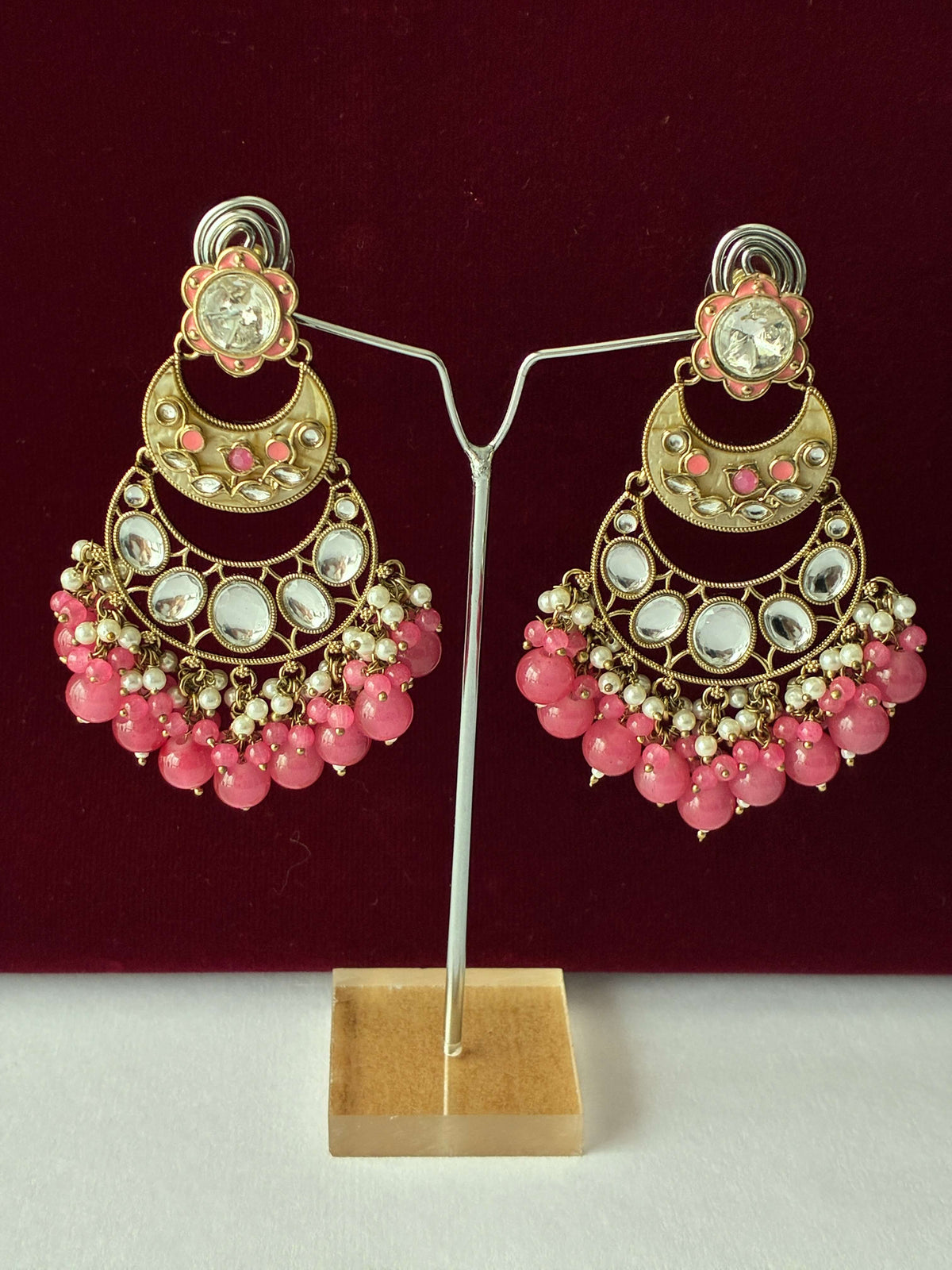 Indo Western Pink Chandbali Earring
