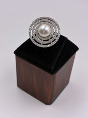 CZ Pearl Silver Splendid Finger Ring