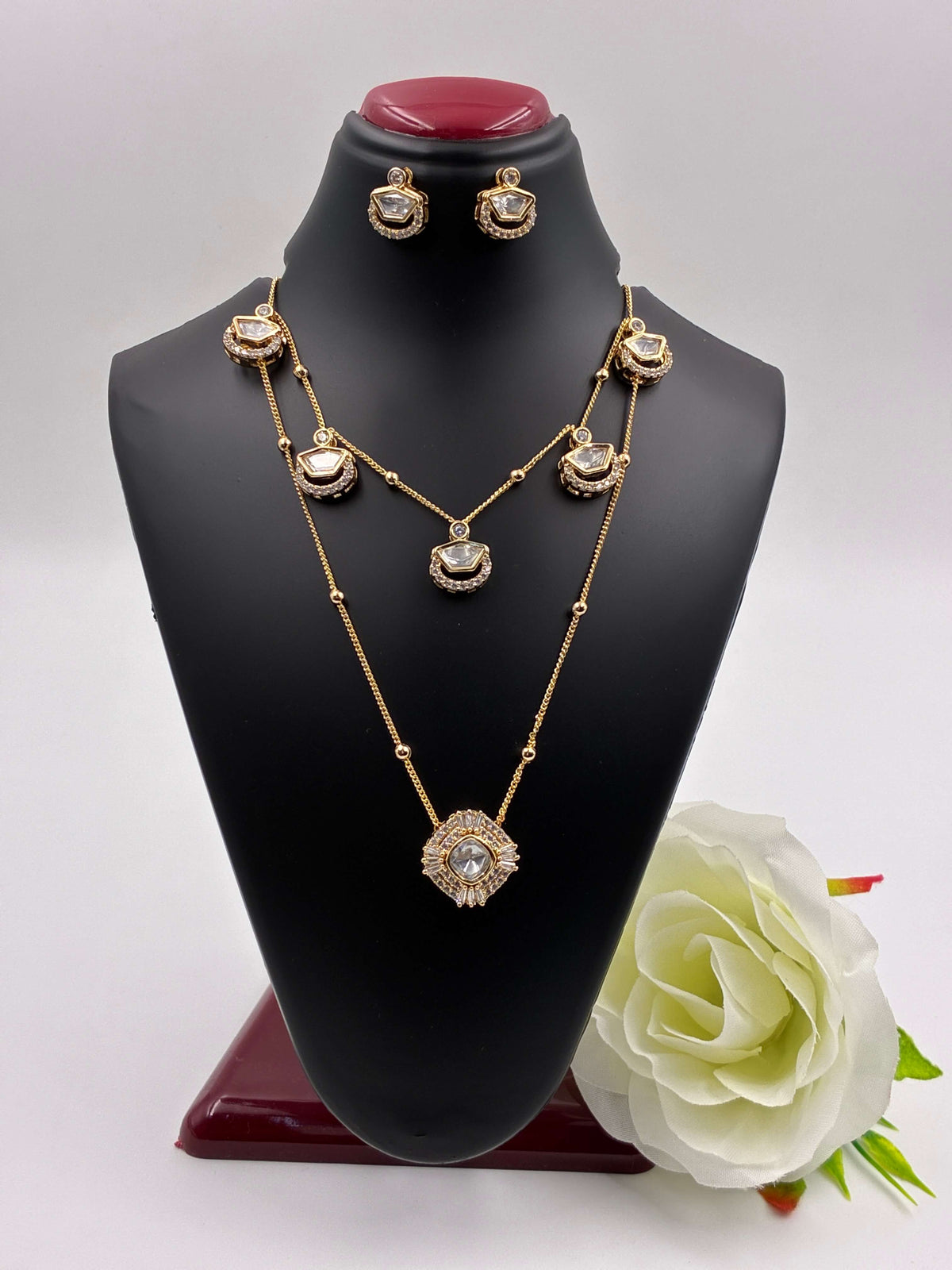 Kundan Twin Chain Designer Pendant Set