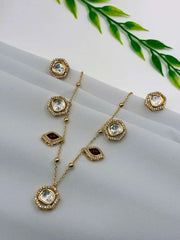 Kundan Ruby Twin Chain Designer Pendant Set