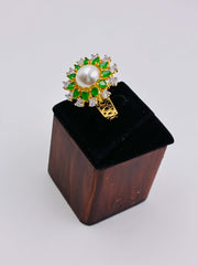 CZ Pearl Emerald Finger Ring