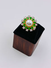 CZ Pearl Emerald Finger Ring