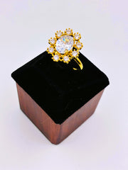 CZ Two Tone Oval Shape Finger Ring