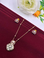 Kundan Delicate Green Meenakari Pendant Set