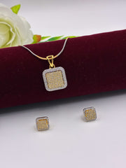 CZ Two Tone Square Pendant Set