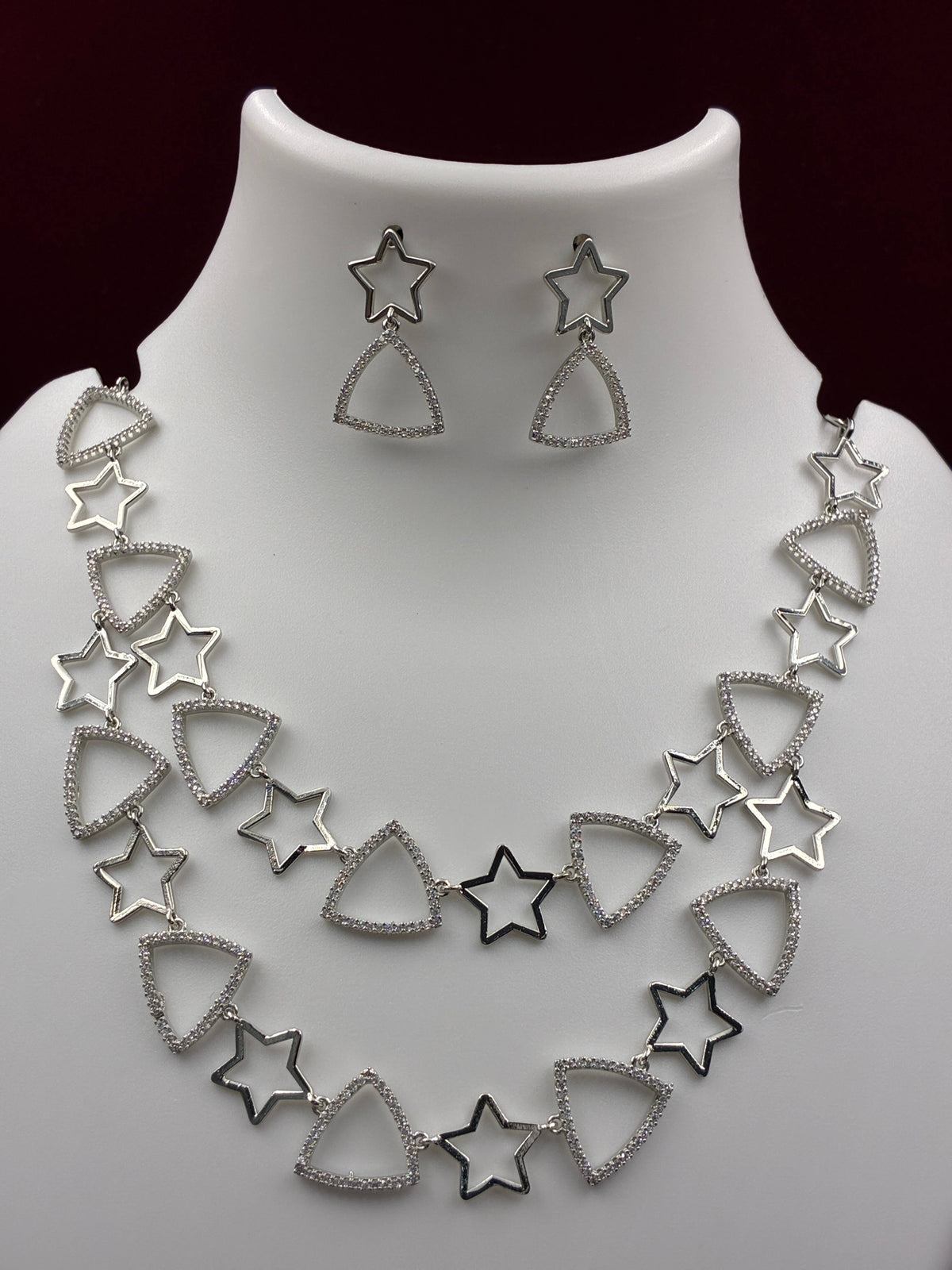 CZ Geometric Layered Necklace set