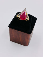 CZ Ruby Crown Drop Finger Ring