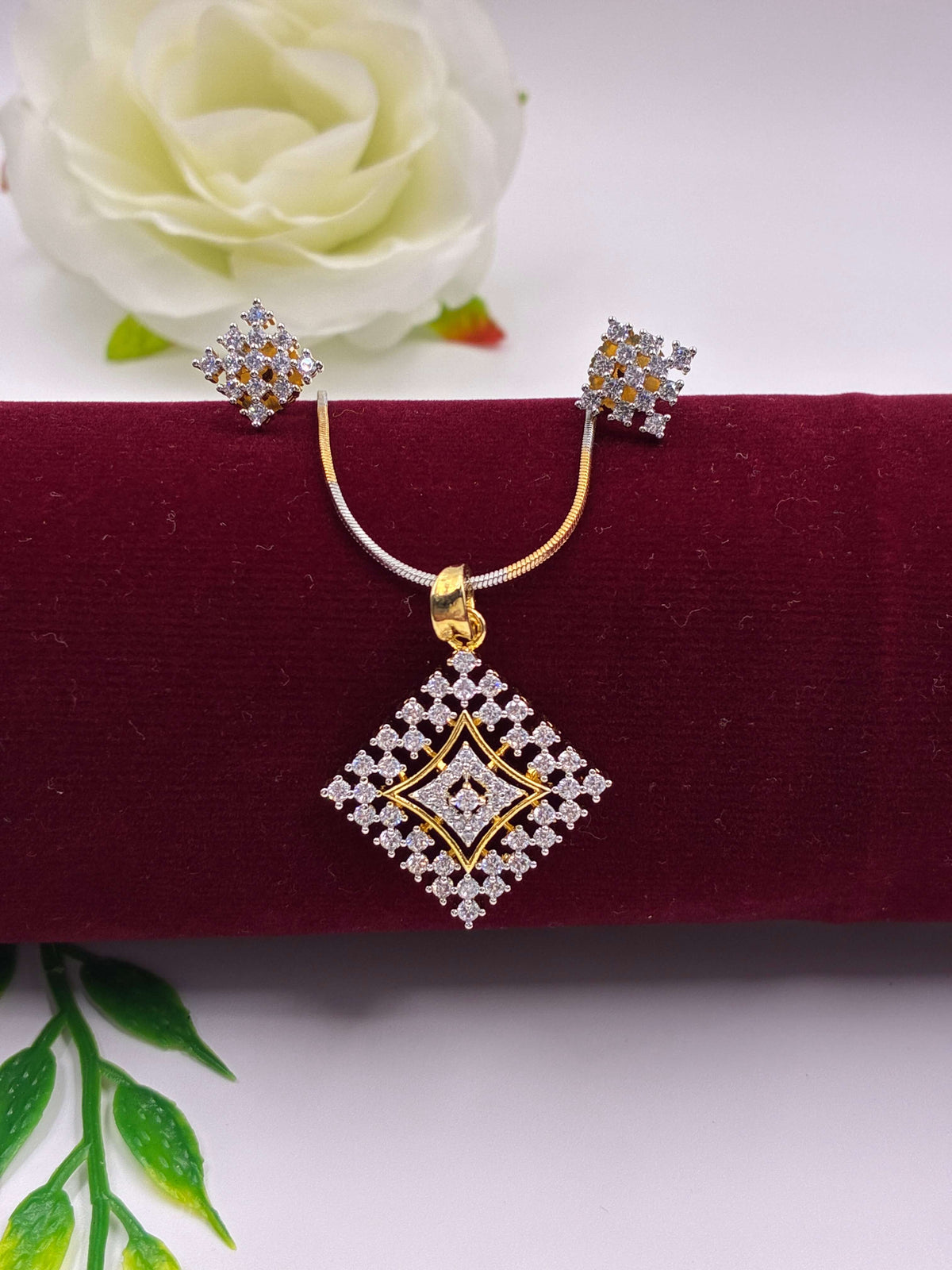 CZ Elite Diamond Shape Pendant Set