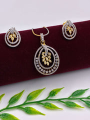 CZ Ornate Oval Shape Pendant Set