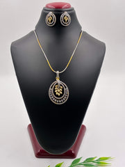 CZ Ornate Oval Shape Pendant Set