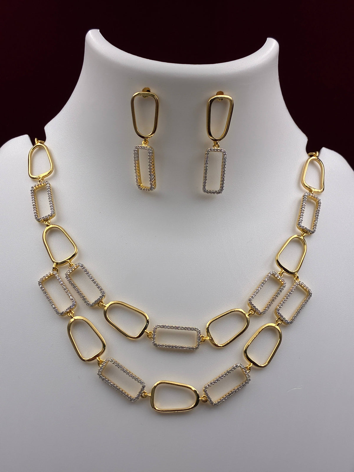 CZ Geometric Layered Chic Necklace set