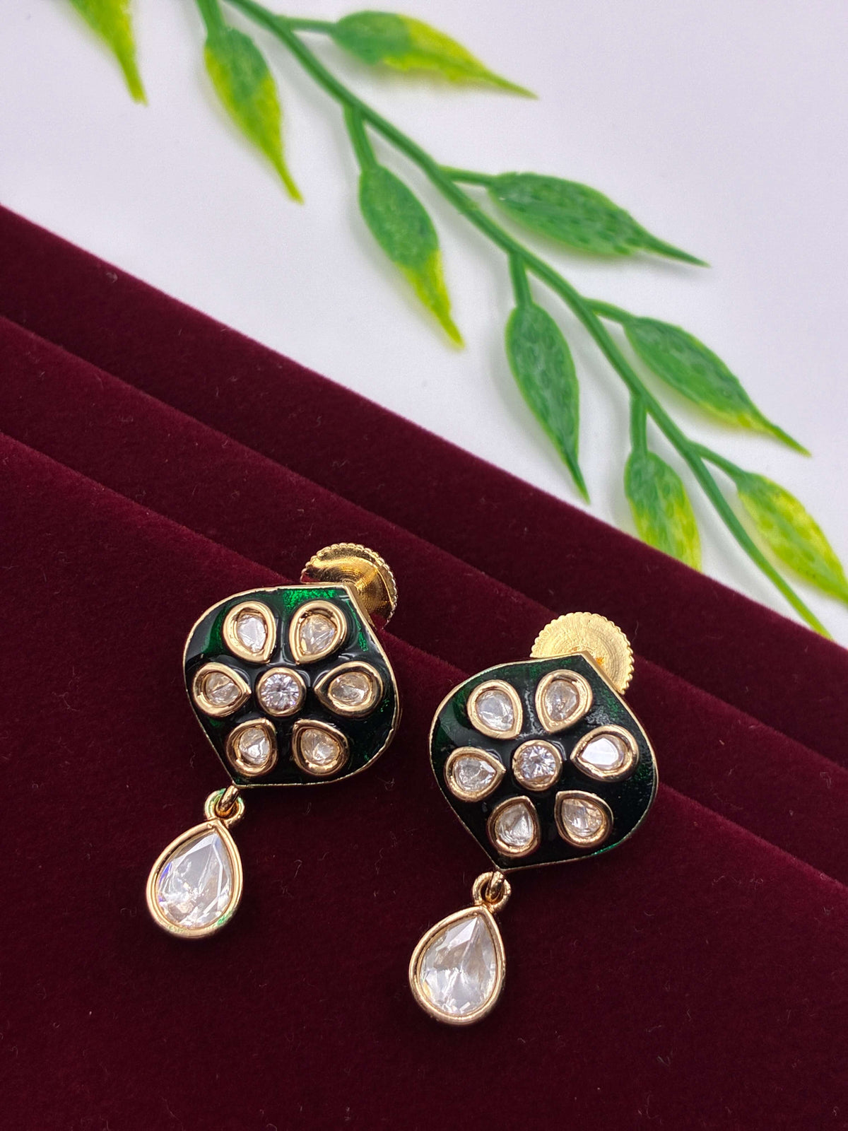 Kundan Green Meenakari Earring