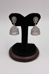 CZ Silver Tone Designer Jhumki Earring