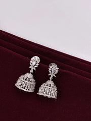CZ Silver Tone Designer Jhumki Earring