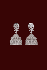 CZ Silver Tone Designer Jhumki Earring